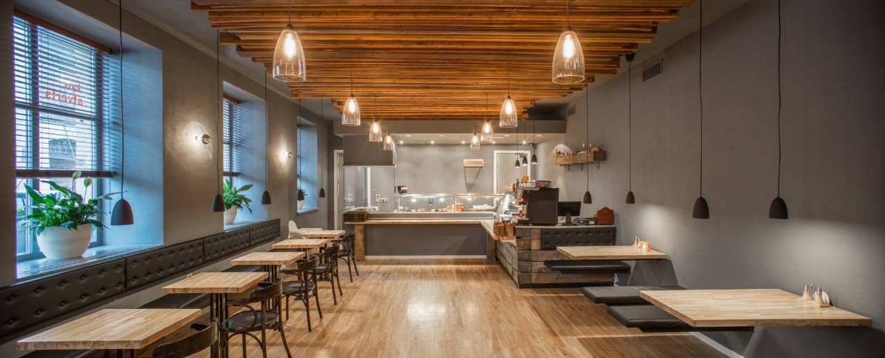 Restaurant interior with window blinds, lighting, and paint near Placerville, California (CA)